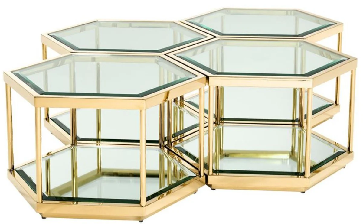 Luxus Couchtisch / Wohnzimmertisch 4er Set Gold 60 x 52 x H. 36 cm - Wohnzimmermöbel
