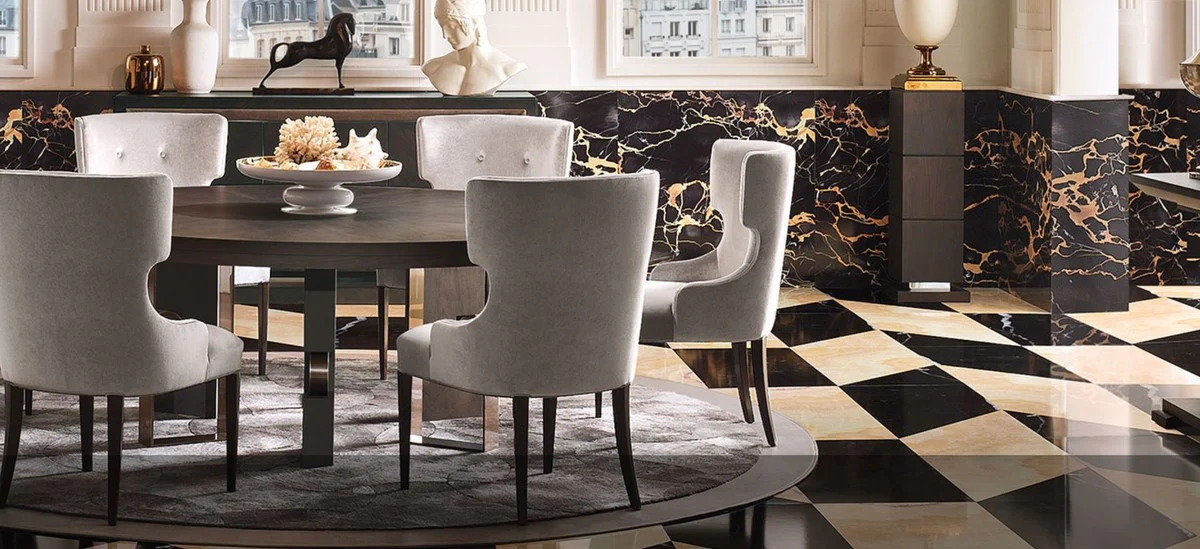 Luxus Esstisch Dunkelbraun / Messing Ø 160 x H. 76 cm - Runder Massivholz Esszimmertisch - Italienische Luxus Esszimmer Möbel - Luxus Einrichtung - Luxus Qualität - Made in Italy