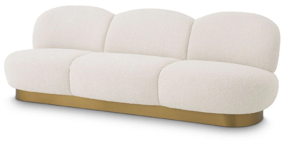 Luxus Sofa Creme / Messing 230 x 81 x H. 76 cm - Wohnzimmer Sofa - Hotel Sofa - Luxus Qualität