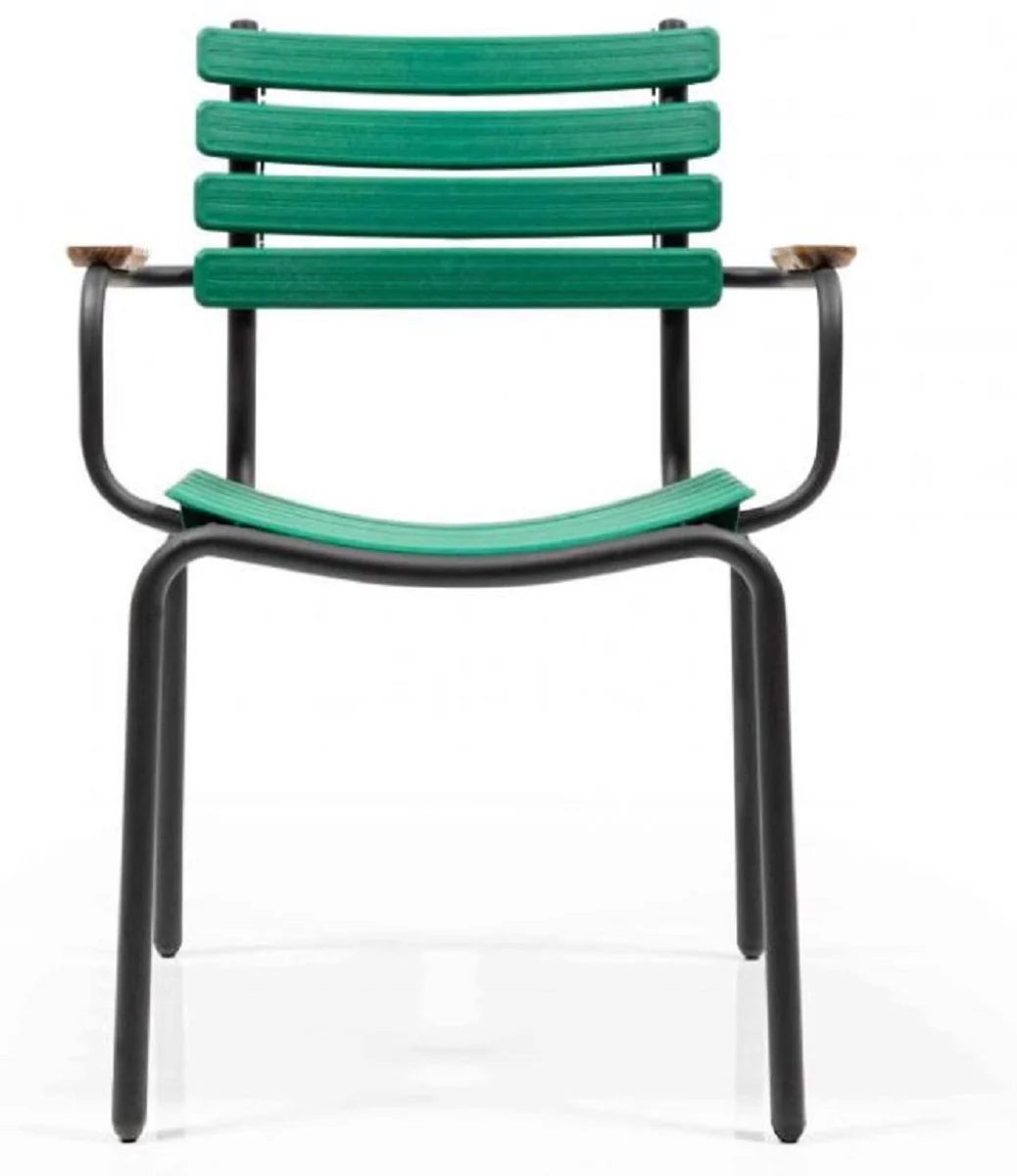 Luxus Gartenstuhl Set Grün / Braun / Schwarz 50 x 45 x H. 79 cm - Moderne Gartenstühle mit Armlehnen - Garten & Gastronomie Möbel