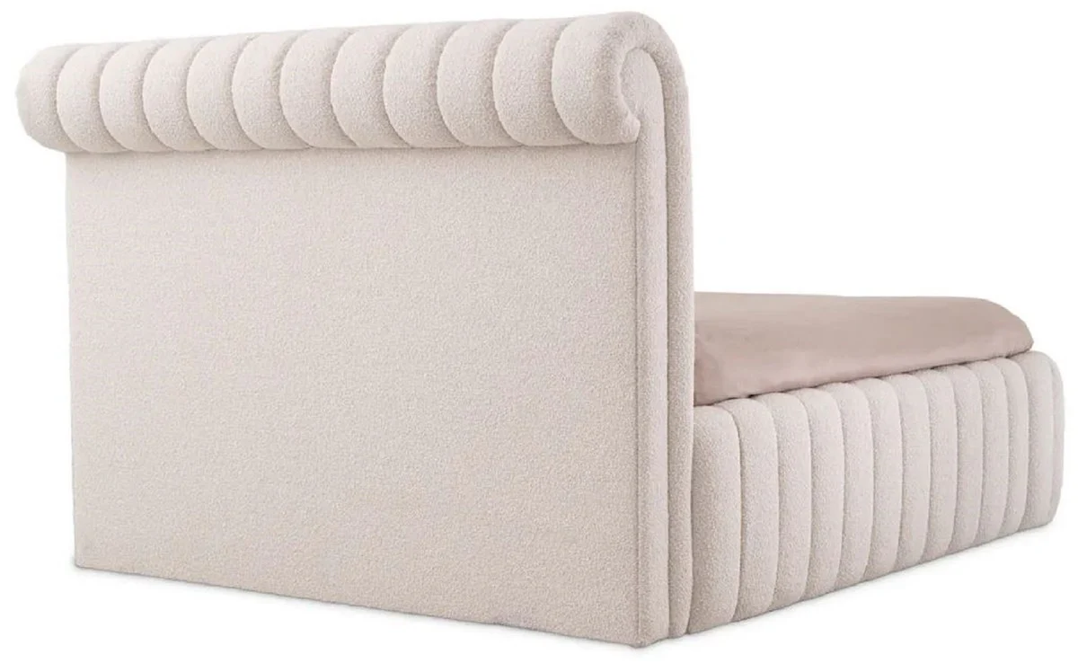 Luxus Doppelbett Creme 210 x 266 x H. 155 cm - Massivholz Bett mit Kopfteil - Schlafzimmer Möbel - Hotel Möbel - Luxus Möbel - Luxus Einrichtung