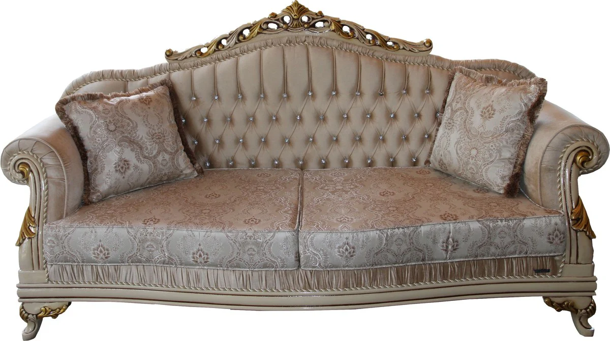 Luxus Barock 3er Sofa Beige / Creme/ Elfenbein / Gold - Sitzbank Möbel - Luxury Hotel Collection