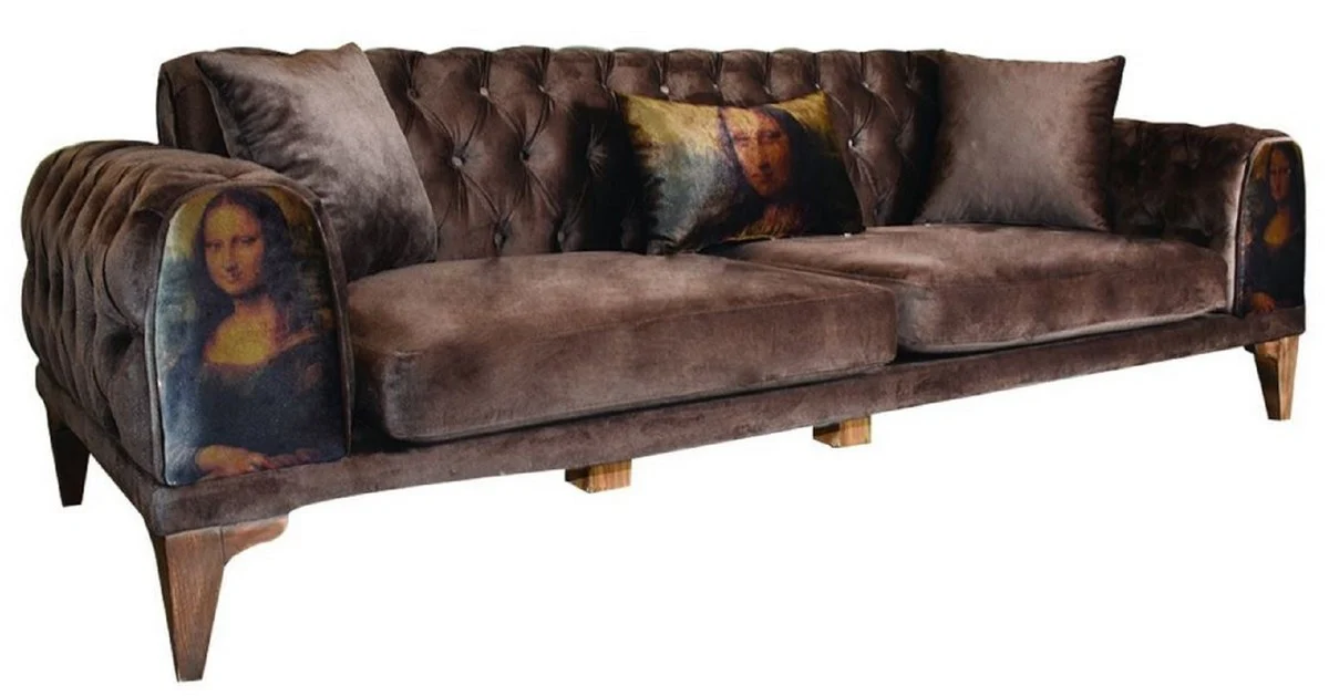 Luxus Chesterfield Samt Sofa Braun 230 x 80 x H. 80 cm - Wohnzimmer Sofa - Hotel Sofa - Wohnzimmer Möbel - Chesterfield Möbel - Luxus Möbel - Luxus Einrichtung