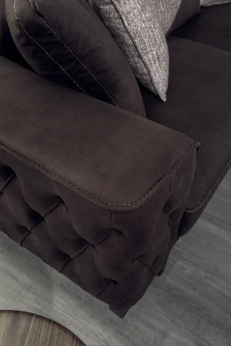 Luxus Chesterfield 3er Sofa Braun / Schwarz 240 x 96 x H. 75 cm - Wohnzimmer Sofa - Hotel Sofa - Wohnzimmer Möbel - Chesterfield Möbel - Luxus Möbel - Luxus Einrichtung