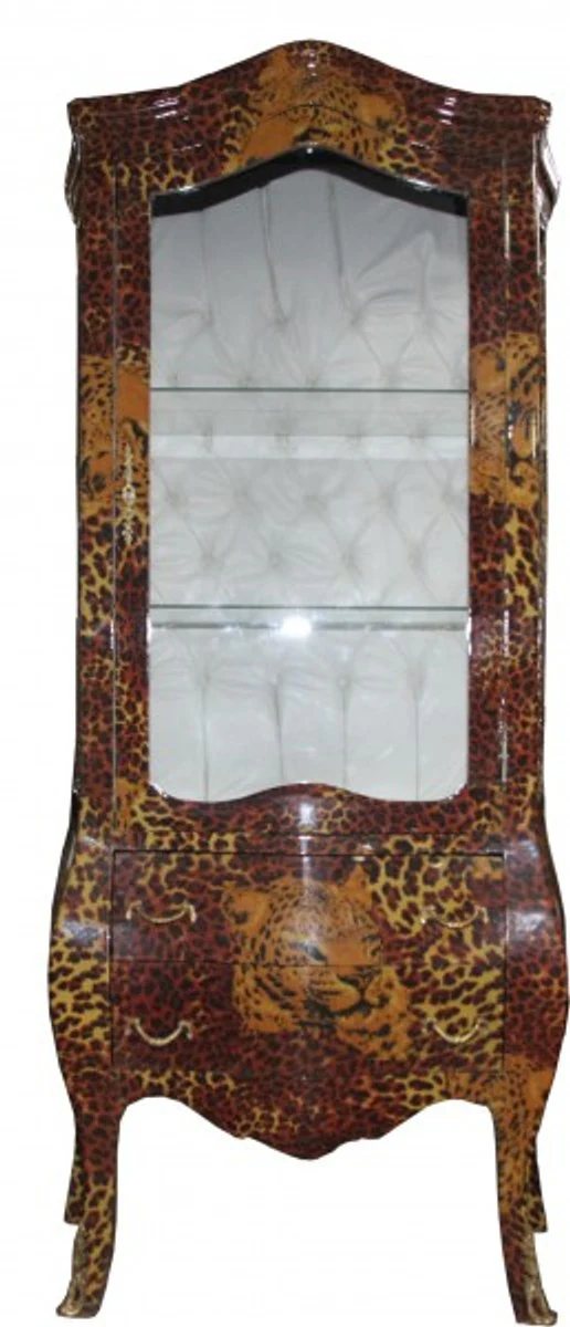 Barock Vitrine Leopard - Vitrinenschrank - Wohnzimmerschrank