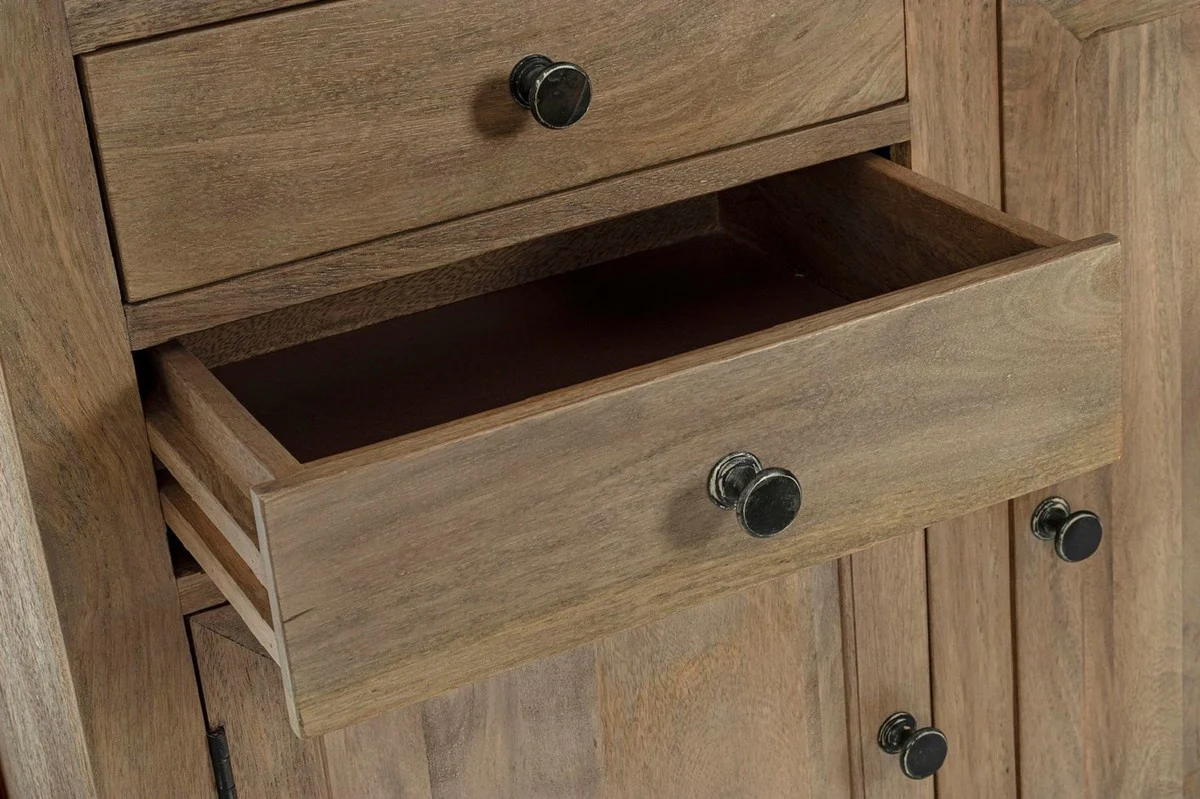 Landhausstil Schrank mit Leiter Braun 143,5 x 40,6 x H. 233,7 cm - Bücherschrank - Regalschrank - Wohnzimmerschrank - Büroschrank - Landhausstil Möbel