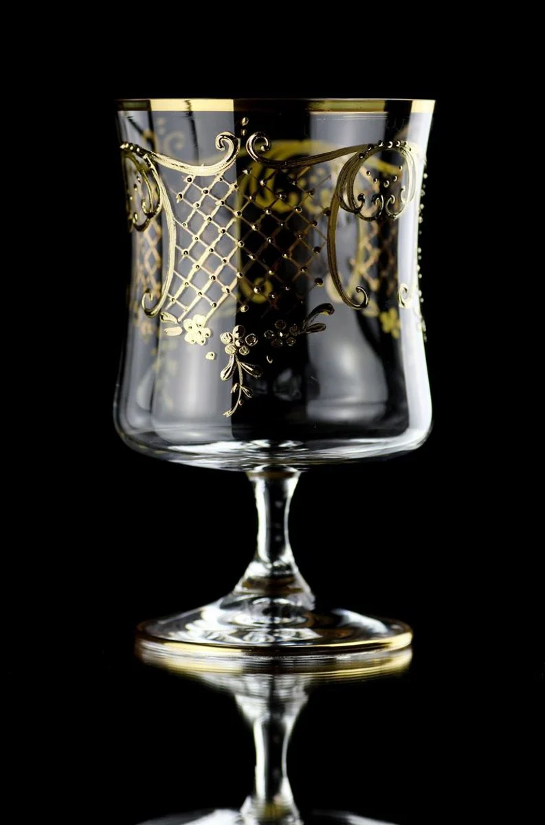 Luxus Barock Brandy Glas 6er Set Gold Ø 8,5 x H. 14,5 cm - Handgefertigte und handbemalte Cognacgläser - Hotel & Restaurant Accessoires - Luxus Qualität