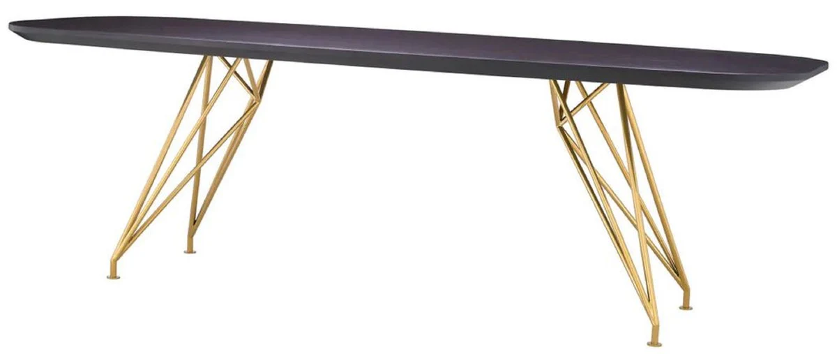 Luxus Esstisch Schwarzgrau / Messing 240 x 99,5 x H. 76,5 cm - Rechteckiger Küchentisch mit Massivholz Tischplatte - Esszimmer Möbel - Küchen Möbel - Luxus Möbel - Luxus Einrichtung