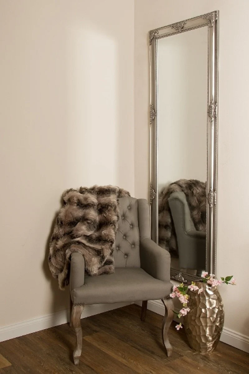 Barock Wandspiegel Silber 65 x H. 190 cm - Handgefertigter Barock Spiegel mit Holzrahmen und wunderschönen Verzierungen