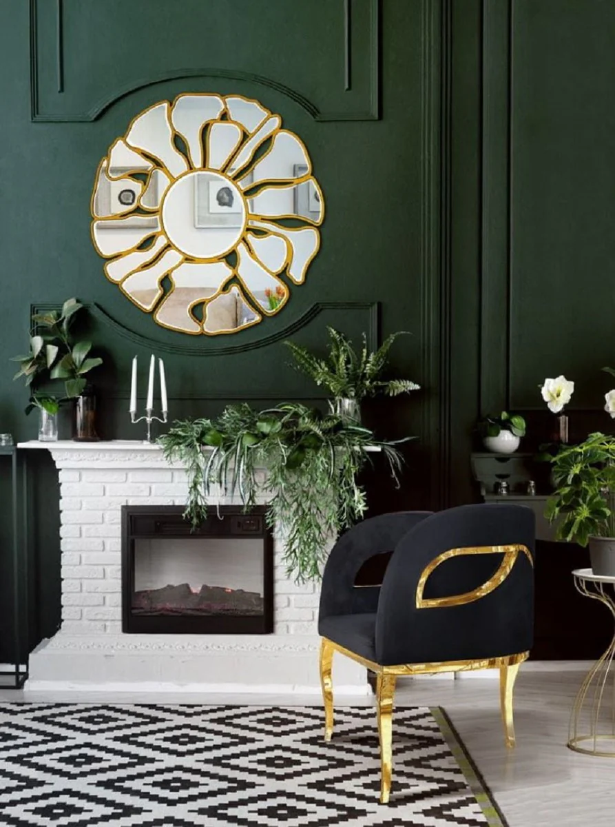 Luxus Spiegel Gold Ø 92 cm - Runder Wohnzimmer Wandspiegel - Garderoben Spiegel - Schlafzimmer Spiegel - Luxus Kollektion