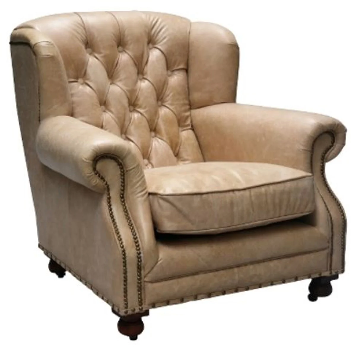 Luxus Echtleder Sessel Beige 92 x 97 x H. 89 cm - Chesterfield Wohnzimmermöbel