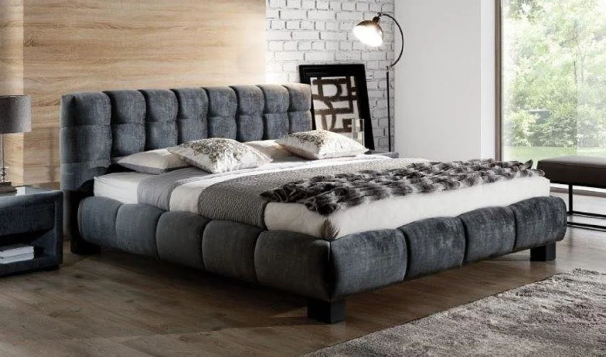 Luxus Doppelbett Grau / Schwarz - Verschiedene Größen - Modernes Massivholz Bett mit Kopfteil - Luxus Schlafzimmer Möbel - Luxus Kollektion