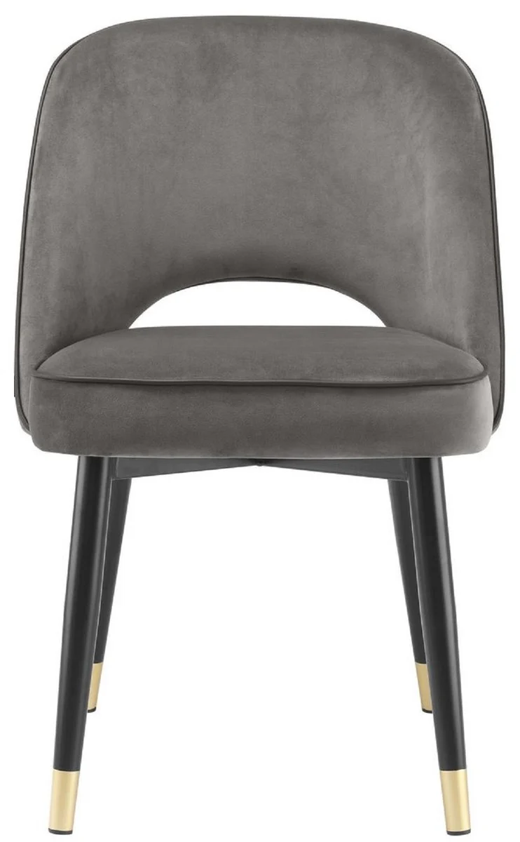 Luxus Esszimmerstuhl Set Grau / Schwarz / Messing 53 x 56 x H. 84 cm - Esszimmerstühle mit edlem Samtstoff - Esszimmer Möbel