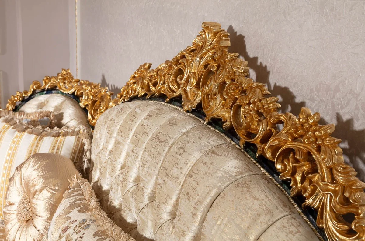 Luxus Barock Wohnzimmer Set Gold / Weiß / Blau / Gold - 2 Sofas & 2 Sessel & 1 Couchtisch & 2 Beistelltische - Handgefertigte Wohnzimmer Möbel im Barockstil - Edel & Prunkvoll