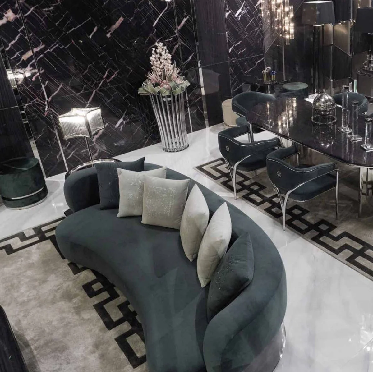 Luxus Esszimmer Stuhl Set mit Armlehnen Grau / Silber 56 x 52 x H. 71 cm - Küchen Stühle 6er Set - Esszimmer Möbel - Restaurant Möbel - Luxus Möbel - Luxus Einrichtung