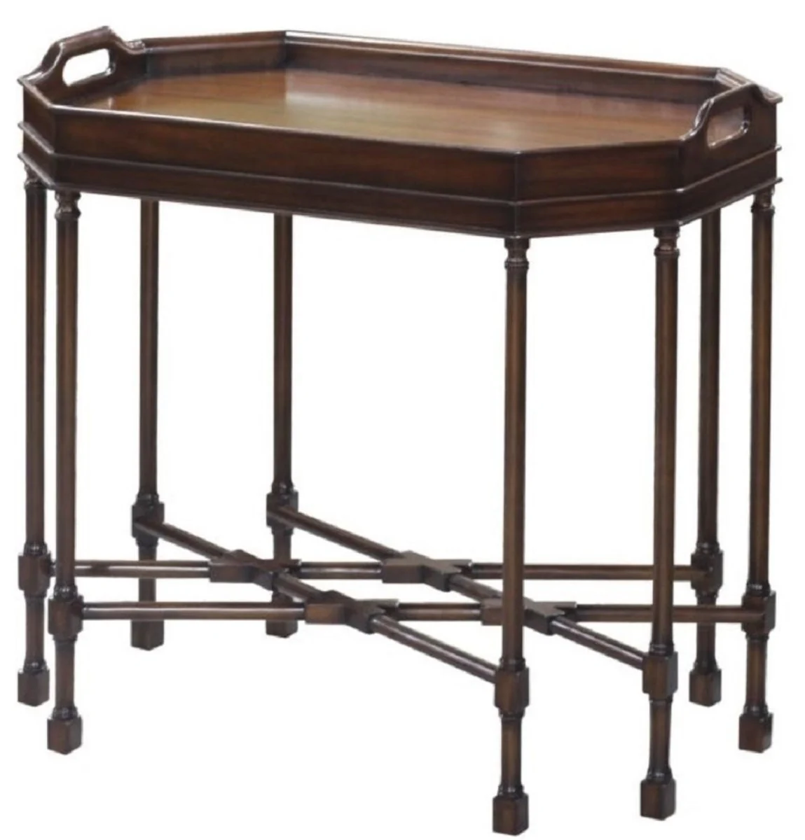 Luxus Couchtisch / Serviertisch Dunkelbraun 66 x 41 x H. 62 cm - Mahagoni Wohnzimmertisch mit abnehmbarem Tablett