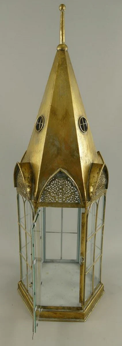 Jugendstil Laterne Antik Gold 30 x 30 x H. 90 cm - Deko Metall Laterne im Kirchturm Design - Wohnzimmer Deko - Garten Deko
