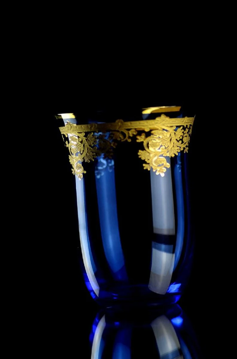 Luxus Barock Wasserglas 6er Set Blau / Gold Ø 9 x H. 12 cm - Handgefertigte und handbemalte Wassergläser - Biergläser - Weingläser - Hotel & Restaurant Accessoires - Luxus Qualität