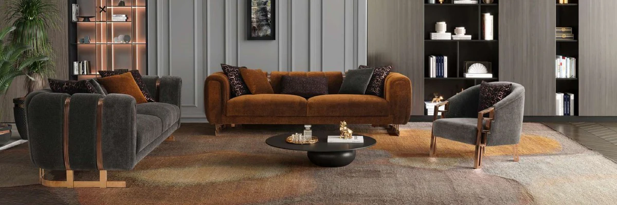 Luxus Sofa Braun / Kupfer 240 x 100 x H. 60 cm - Wohnzimmer Sofa - Hotel Sofa - Wohnzimmer Möbel - Hotel Möbel - Luxus Möbel - Luxus Einrichtung