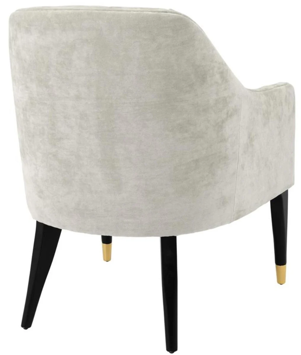 Luxus Sessel Sandfarben / Schwarz / Gold 65 x 80 x H. 88 cm - Chesterfield Möbel