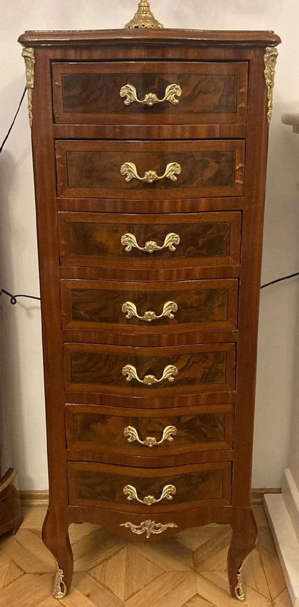 Barock Kommode mit 7 Schubladen Braun / Gold - Handgefertigter Massivholz Schrank im Barockstil - Wohnzimmer Möbel im Barockstil - Barock Möbel - Barock Einrichtung