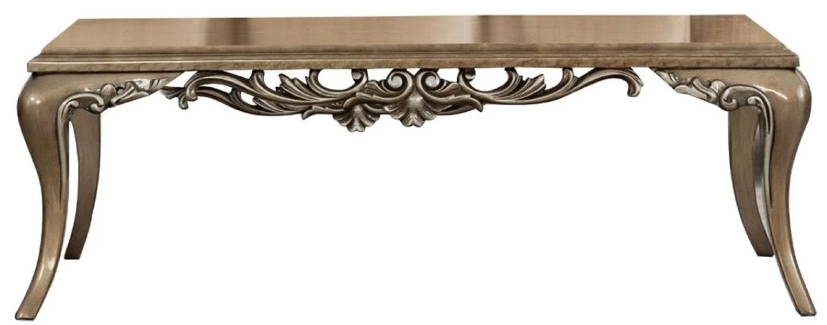 Luxus Barock Couchtisch Braun / Silber - Prunkvoller Wohnzimmertisch im Barockstil - Handgefertigter Massivholz Tisch - Barock Wohnzimmer Möbel
