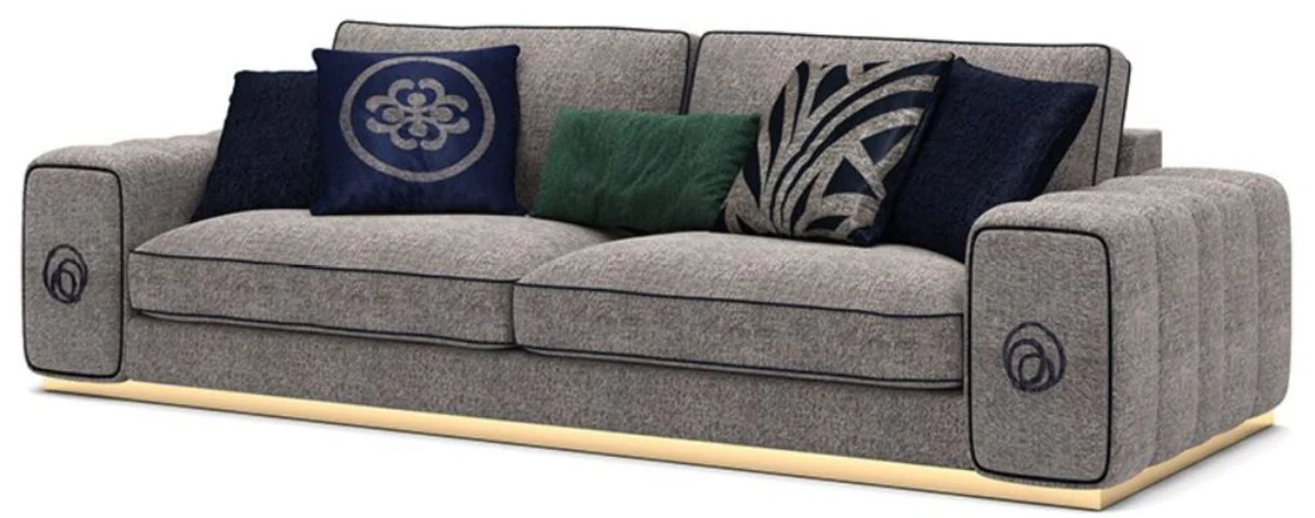 Luxus Wohnzimmer Set Grau / Braun - 2 Sofas & 2 Sessel & 1 Couchtisch Set - Edle Wohnzimmermöbel - Luxus Möbel