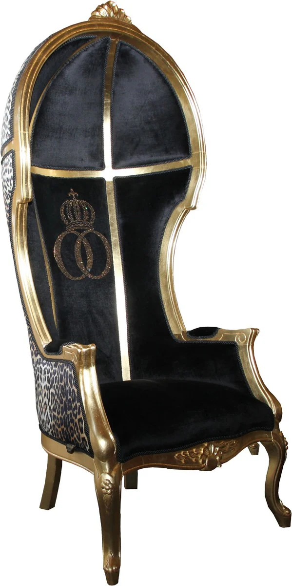 Pompöös by Luxus Ballon Barock Sessel Isabelle Schwarz / Leopard mit glitzernder Krone - Pompööser Barock Sessel designed by Harald Glööckler