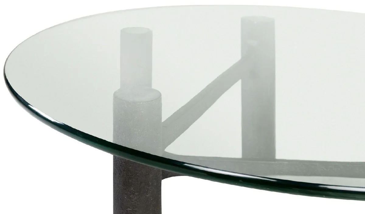 Luxus Couchtisch Antik Schwarz Ø 110 x H. 40,5 cm - Runder Aluminium Wohnzimmertisch mit Glasplatte - Wohnzimmer Möbel - Luxus Möbel - Luxus Einrichtung