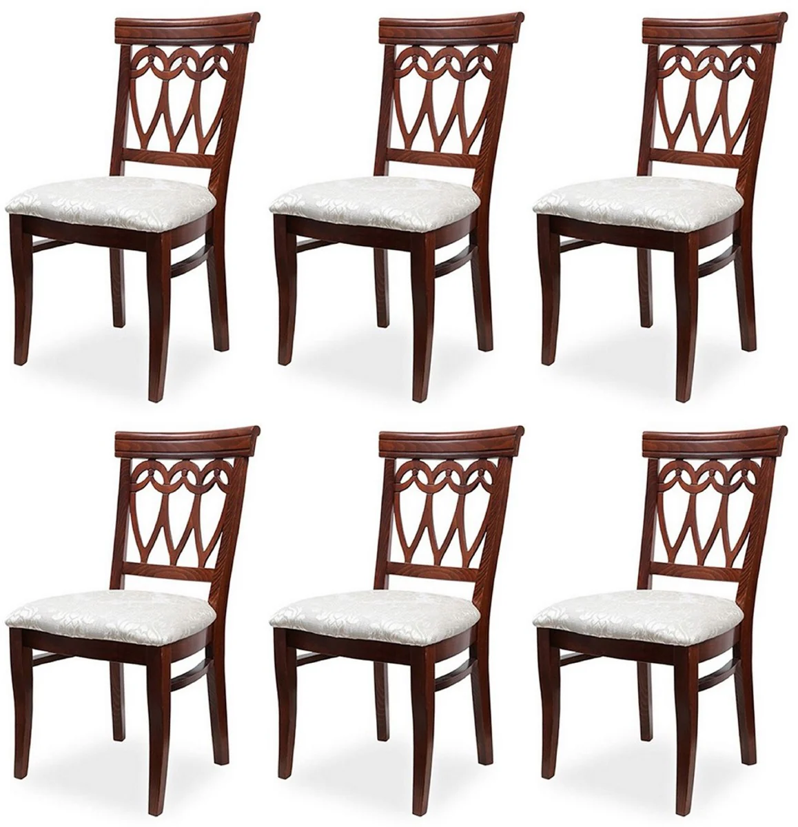 Biedermeier Esszimmer Stuhl 6er Set Creme / Dunkelbraun 50 x 56 x H. 96 cm - Massivholz Küchen Stühle - Massivholz Esszimmer Möbel - Biedermeier Esszimmer Möbel