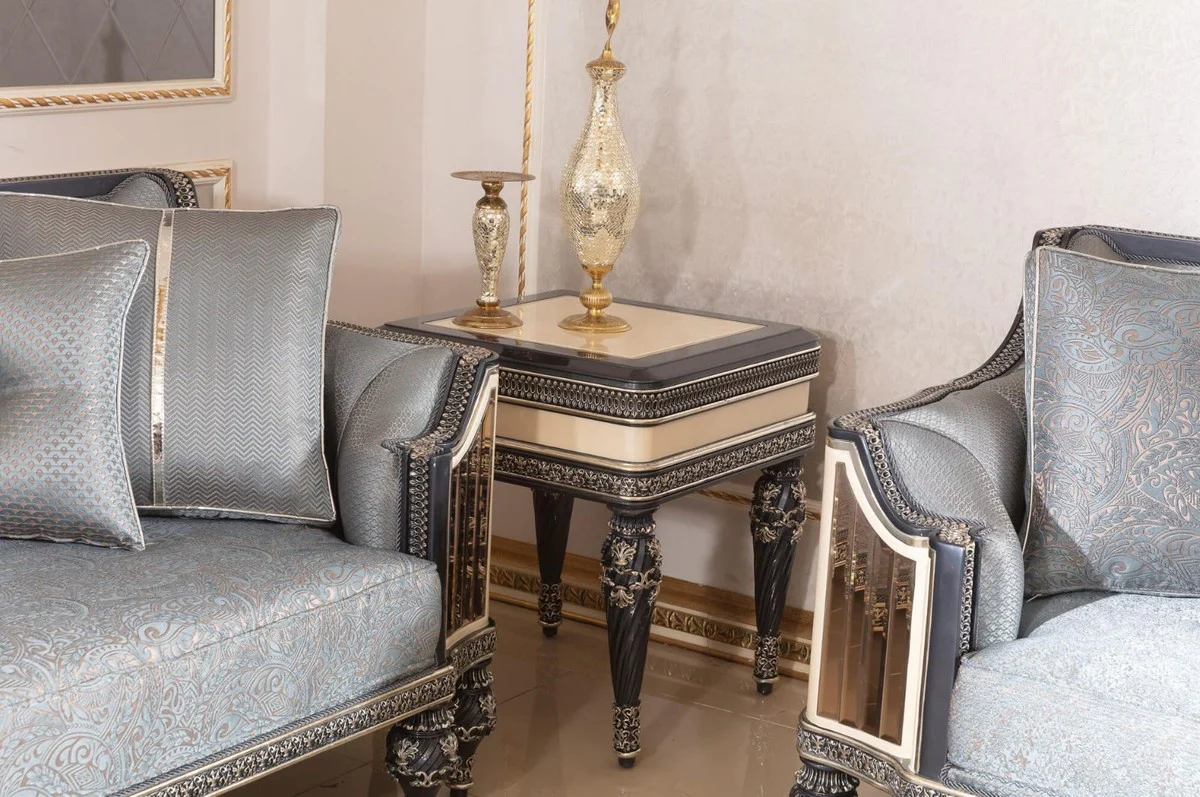 Luxus Barock Beistelltisch Beige / Schwarz / Gold - Prunkvoller Massivholz Tisch im Barockstil - Barock Wohnzimmer Möbel - Edel & Prunkvoll