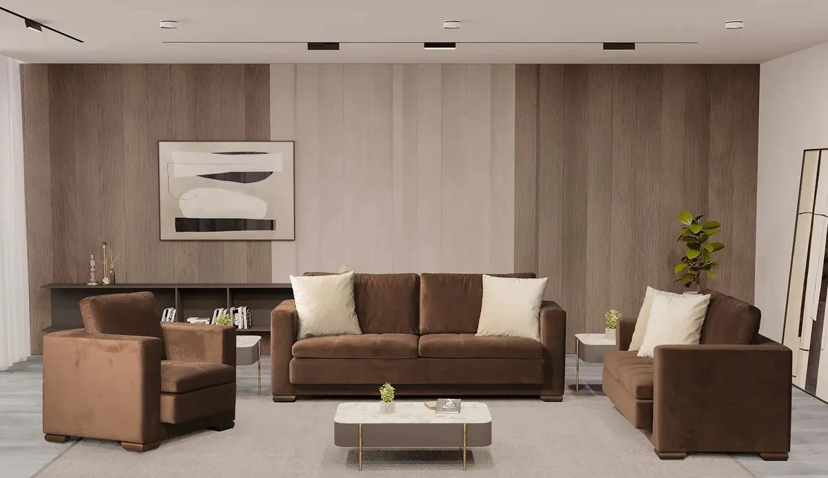 Luxus 3er Sofa Braun 211 x 88 x H. 67 cm - Wohnzimmer Sofa - Hotel Sofa - Wohnzimmer Möbel - Hotel Möbel - Luxus Möbel - Luxus Einrichtung