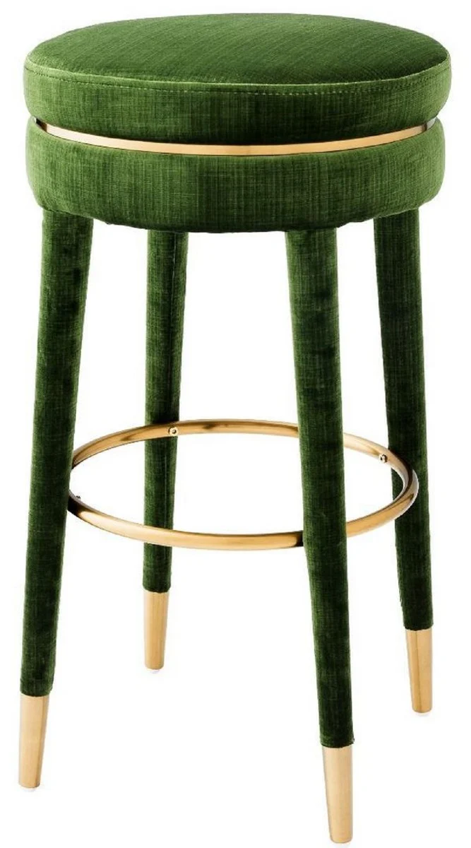 Luxus Barhocker Grün / Messing Ø 41 x H. 78 cm - Runder Samt Hocker - Luxus Möbel