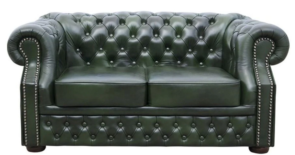 Luxus Echtleder 2er Sofa Dunkelgrün 180 x 90 x H. 80 cm - Chesterfield Möbel