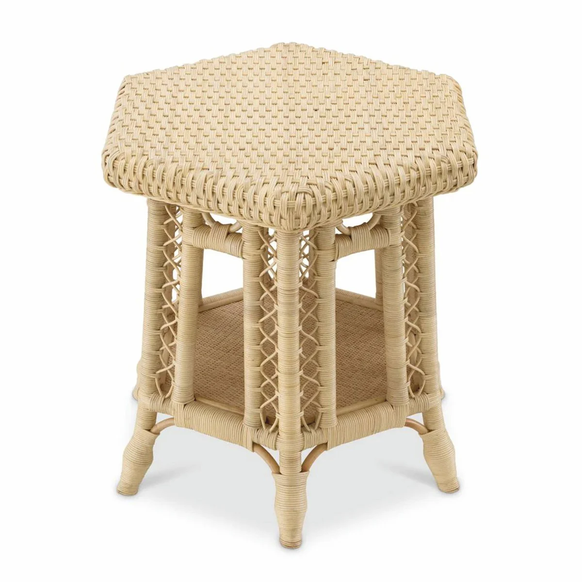 Luxus Rattan Beistelltisch Naturfarben 60 x 52 x H. 58 cm - Luxus Möbel