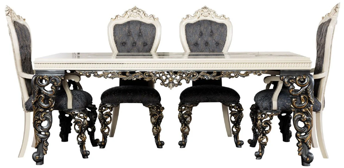 Luxus Barock Esszimmer Stuhl 8er Set Blau / Weiß / Gold - Prunkvolle Barockstil Küchen Stühle - Luxus Esszimmer Möbel im Barockstil - Barock Esszimmer Möbel - Barockstil Möbel