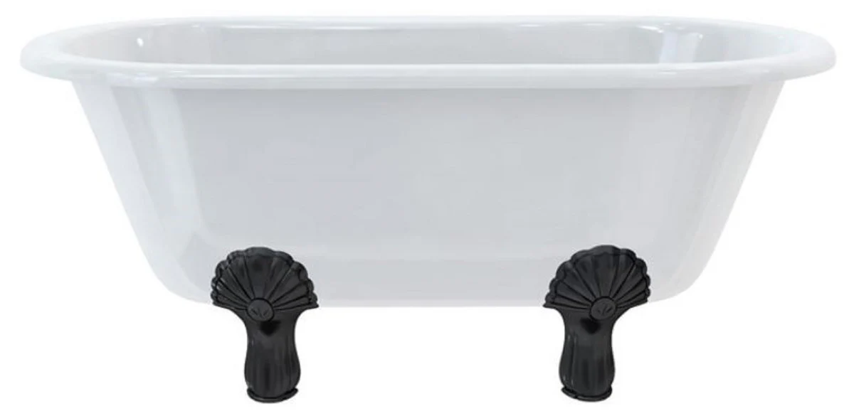 Luxus Jugendstil Badewanne Weiß / Schwarz 150 x 75 x H. 63,5 cm - Freistehende Retro Acryl Badewanne - Retro Badezimmer Möbel