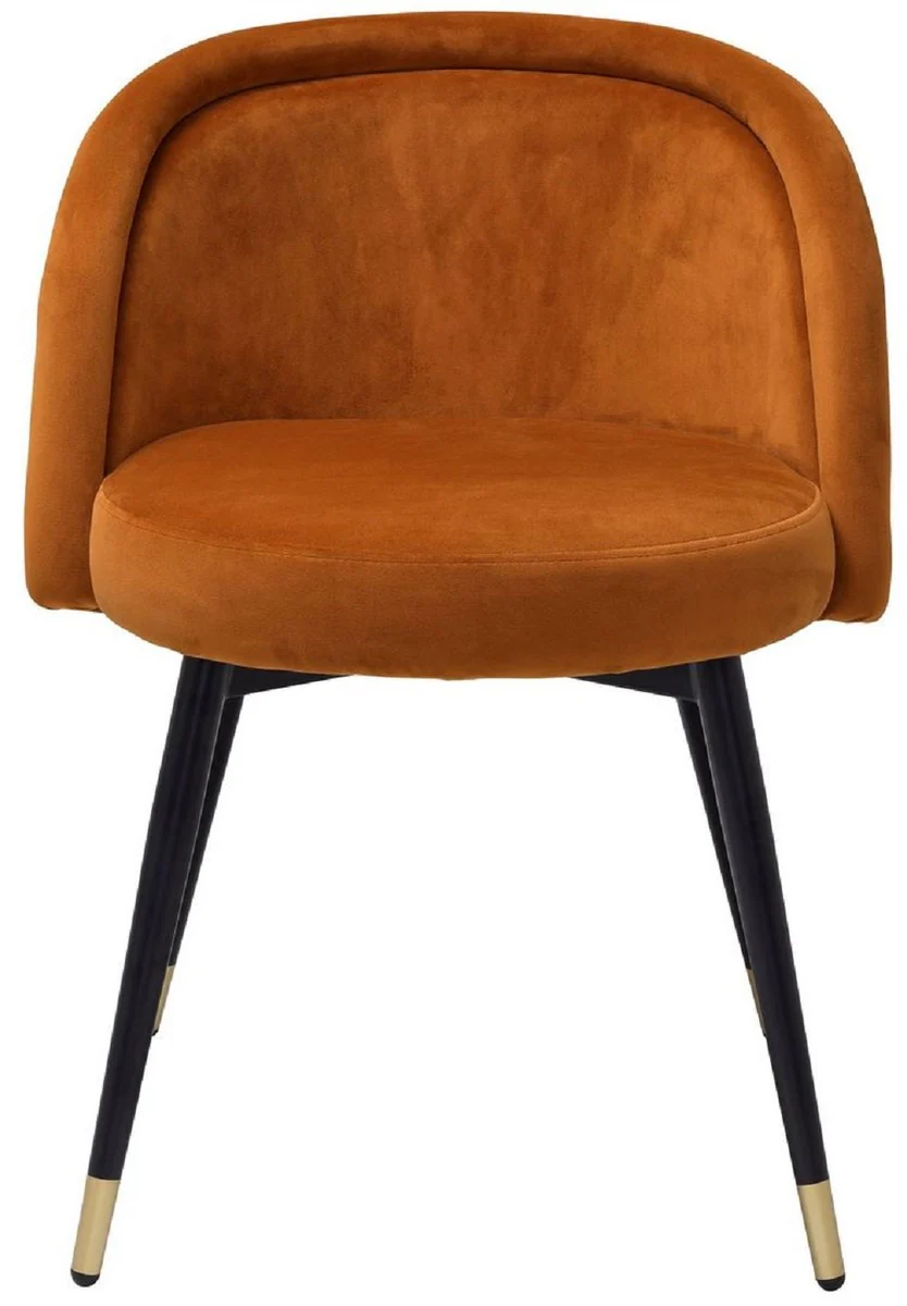 Luxus Esszimmerstuhl Set Orange / Schwarz / Messing 57,5 x 58 x H. 77 cm - Edle Esszimmerstühle - Luxus Esszimmer Möbel