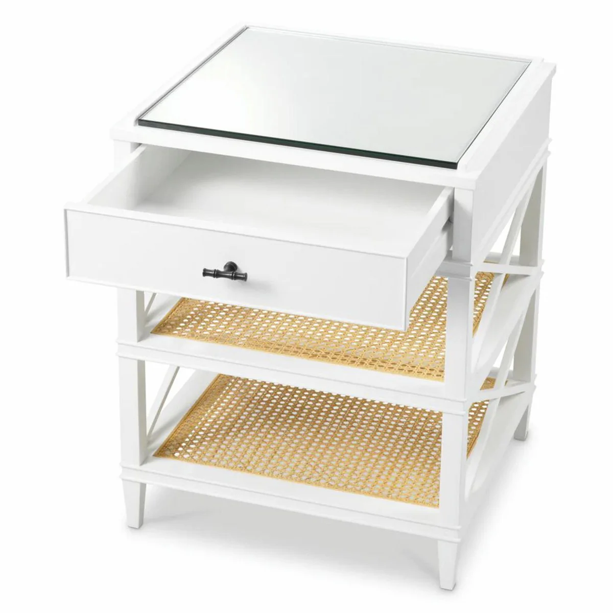 Luxus Mahagoni Beistelltisch mit Schublade und Glasplatte H. 76 cm