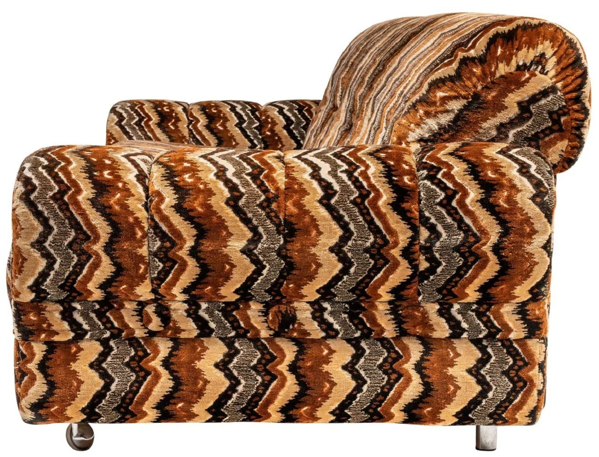 Luxus 70er Jahre Design Sofa Beige / Braun / Schwarz 228 x 93 x H. 70 cm - Retro Wohnzimmer Sofa mit Rollen - 70er Jahre Design Wohnzimmer Möbel