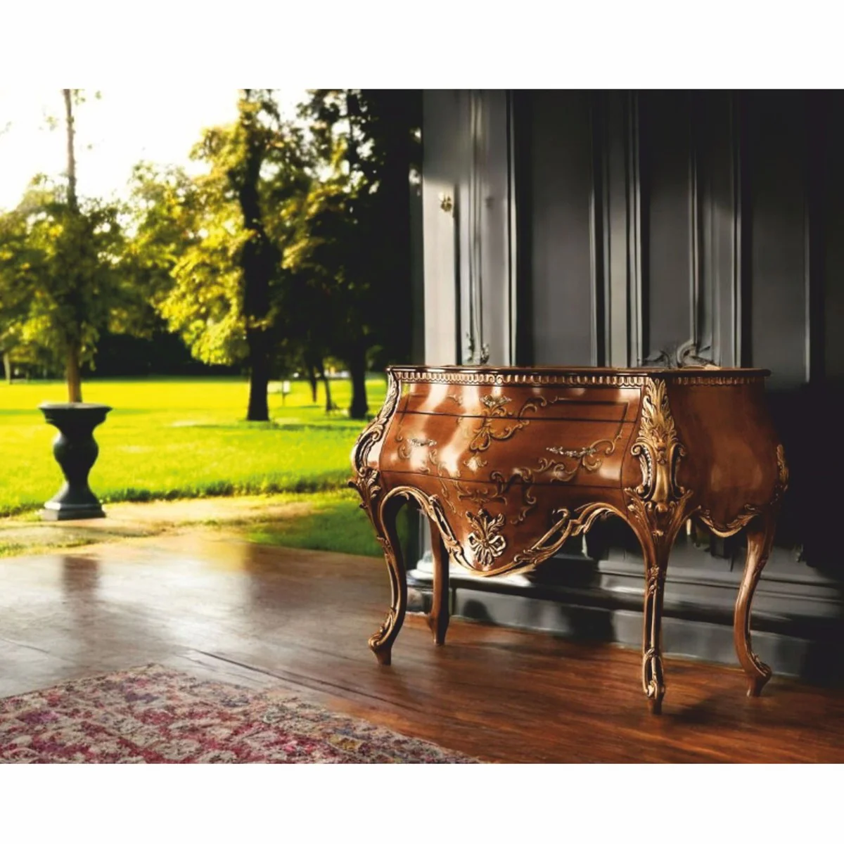 Luxus Barock Kommode Braun / Gold 155 cm - Made in Italy