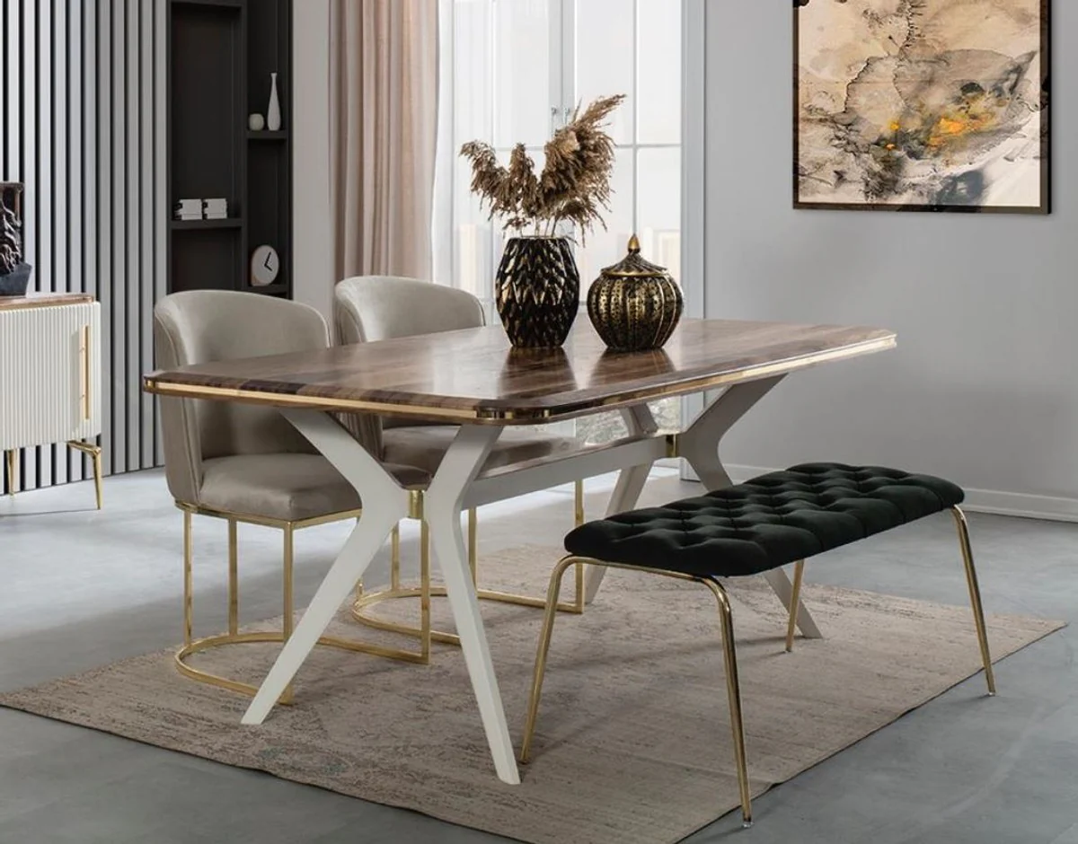 Luxus Art Deco Esszimmer Set - 1 Esszimmertisch & 4 Esszimmerstühle & 1 Sitzbank - Art Deco Esszimmer Möbel