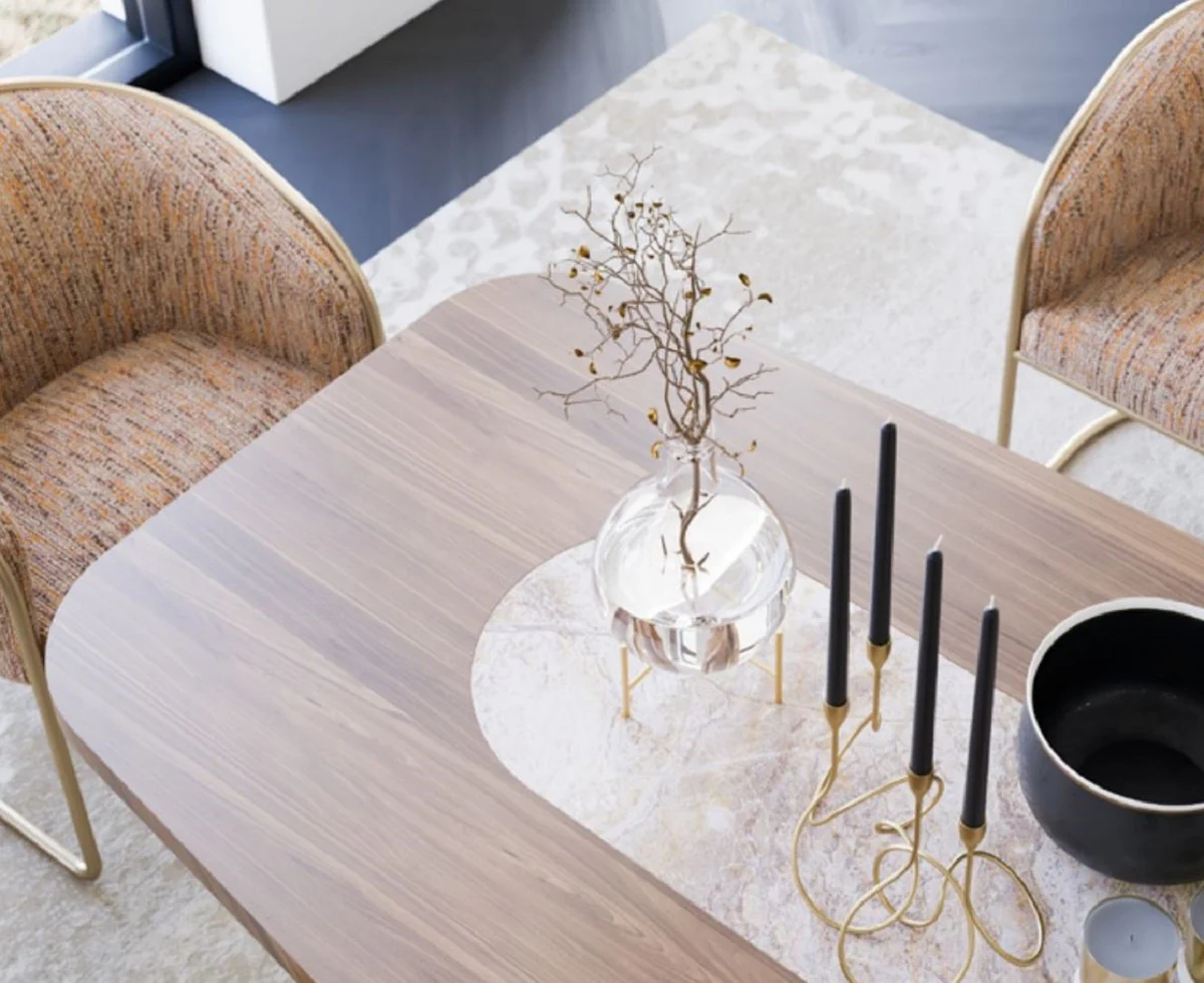 Luxus Esszimmer Möbel Set Braun / Beige / Grau / Orange / Messing - 1 Luxus Esstisch & 8 Luxus Esszimmerstühle - Esszimmer Möbel - Restaurant Möbel - Luxus Möbel