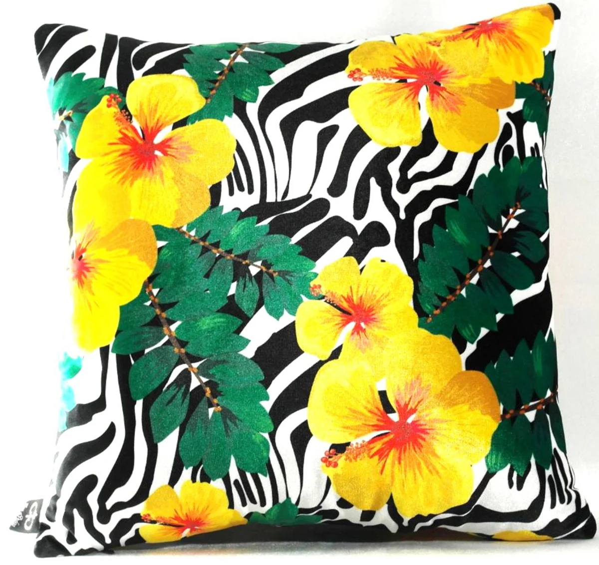 Luxus Deko Kissen Florida Flowers Mehrfarbig 45 x 45 cm - Feinster Samtstoff - Dekoratives Wohnzimmer Kissen