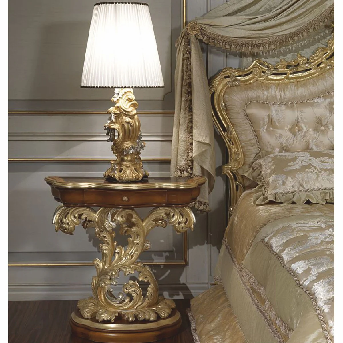 Luxus Barock Tischleuchte Gold / Silber / Weiß H. 85 cm - Made in Italy