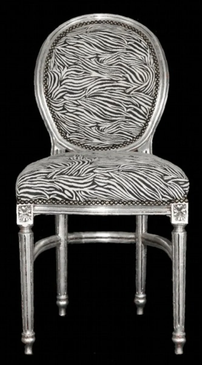 Barock Esszimmer Stuhl Zebra / Silber Rund