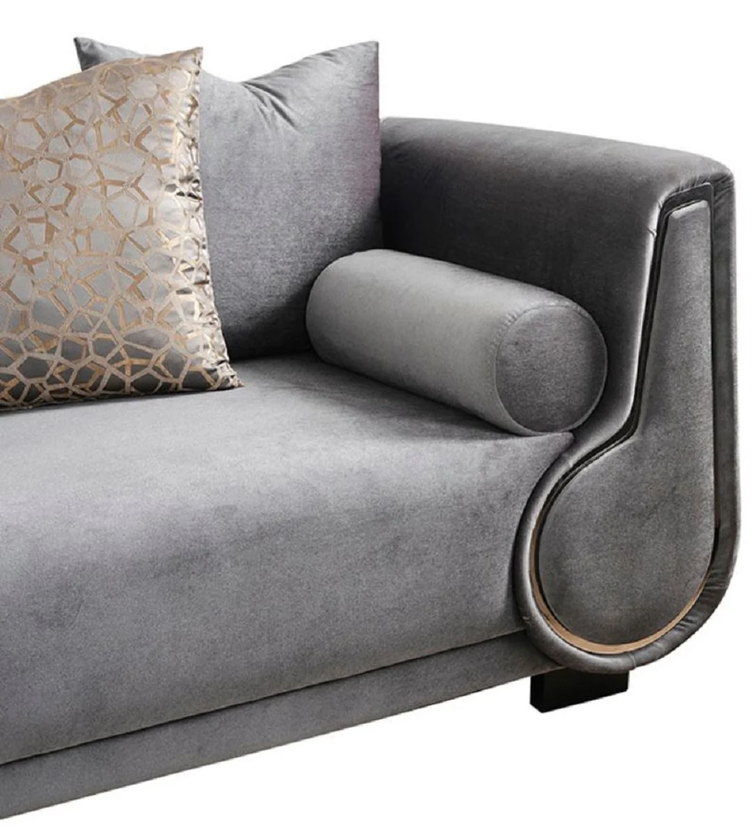 Luxus 3er Sofa Grau / Silber / Schwarz - Elegantes Wohnzimmer Sofa - Luxus Wohnzimmer Möbel - Luxus Kollektion