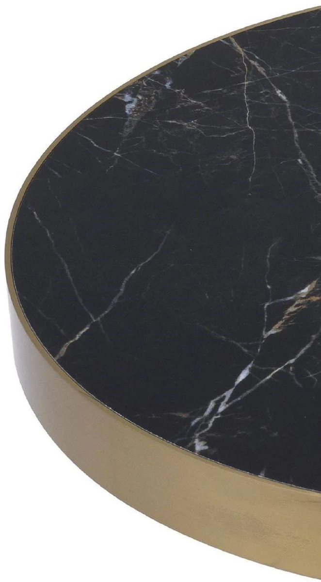 Luxus Beistelltisch Schwarz / Weiß / Messingfarben Ø 55 x H. 55,5 cm - Runder Edelstahl Tisch mit 2 halbrunden Keramikplatten - Wohnzimmer Möbel - Luxus Möbel