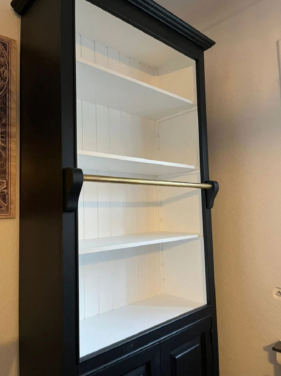 Landhausstil Bücherschrank mit Leiter Schwarz / Weiß H. 260 cm - Landhausstil Möbel