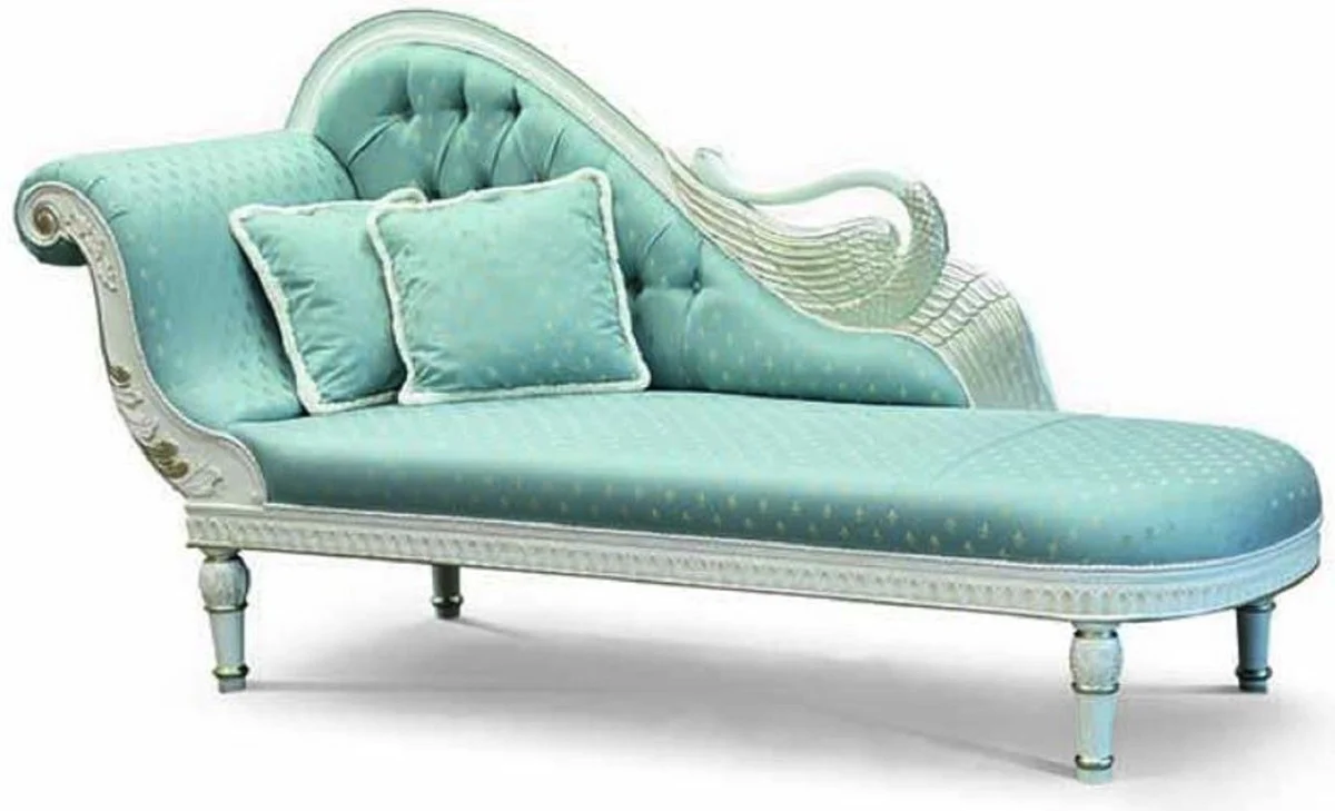 Luxus Barock Chaiselongue Türkis / Elfenbein / Gold 230 cm - Made in Italy